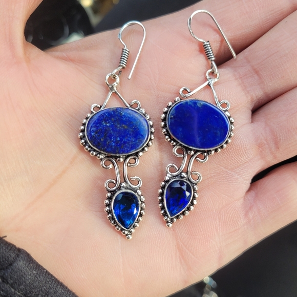 Jewelry - 💙Genuine Lapis Sterling Silver Boho Earrings